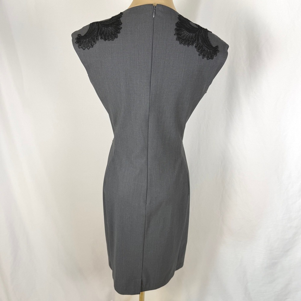 Josie Natori Grey Virgin Wool Lace Sheath Dress 6 EUC - Picture 3 of 10
